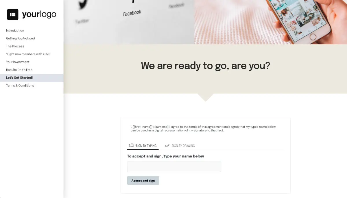 Social Media Consulting Proposal Template - Next steps with digital signing