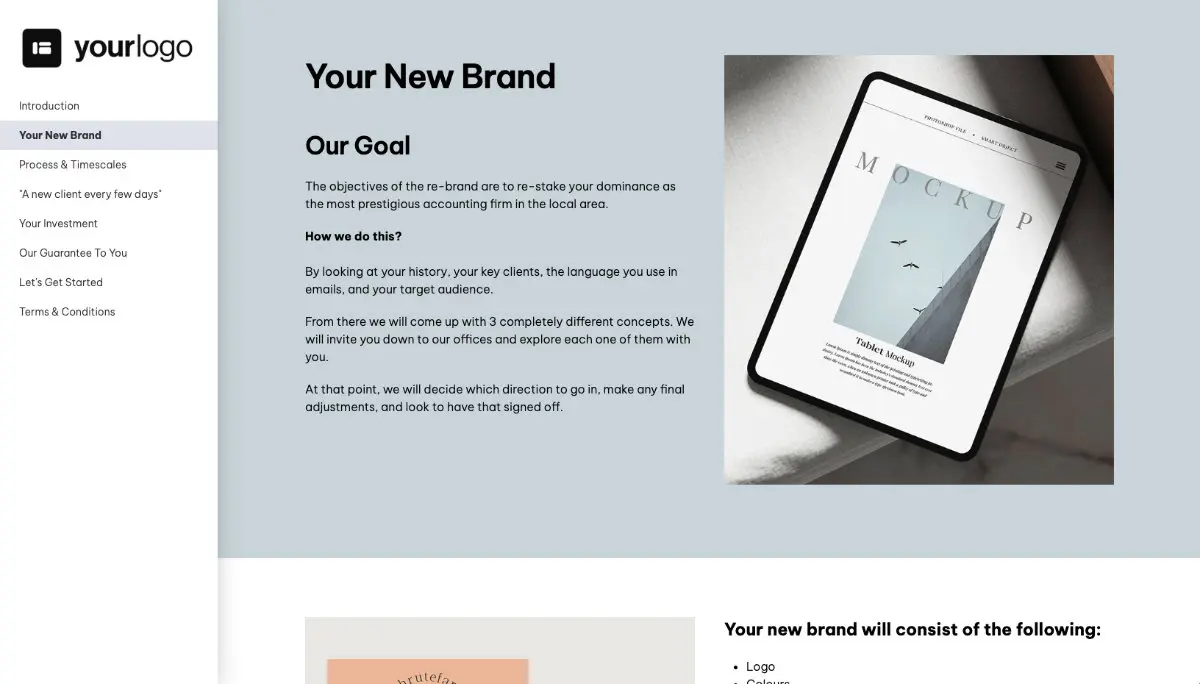Brand Design Proposal Template - Pre-written services section