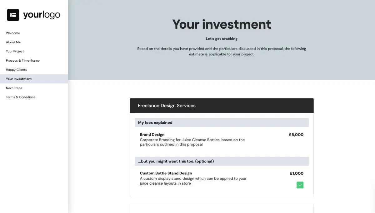 Freelance Design Proposal Template - Pricing
