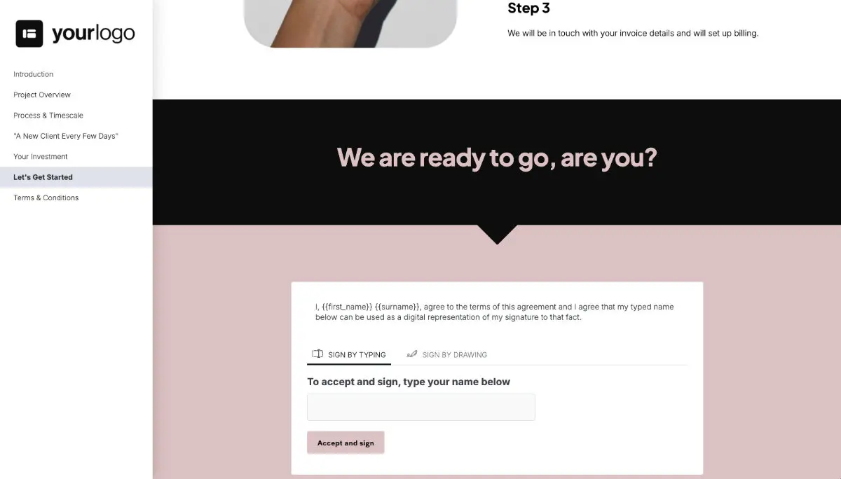Rebrand Proposal Template - Next steps with digital signing
