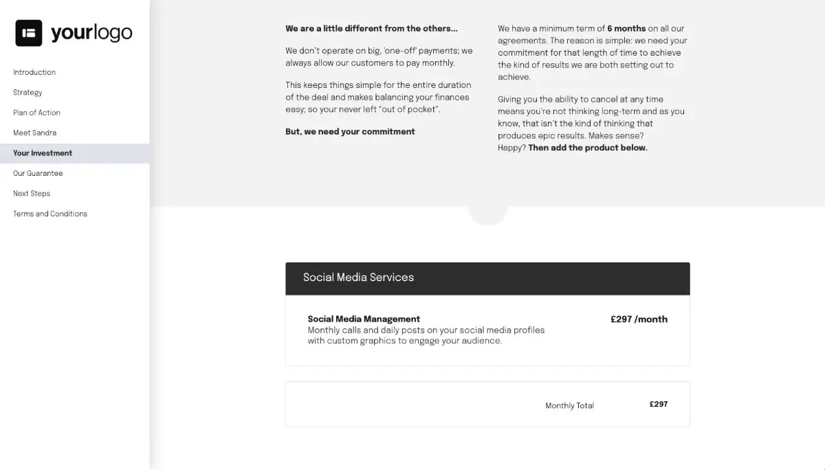 Social Media Posts Proposal Template - Pricing