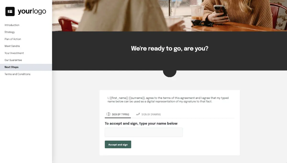 Social Media Posts Proposal Template - Next steps with digital signing