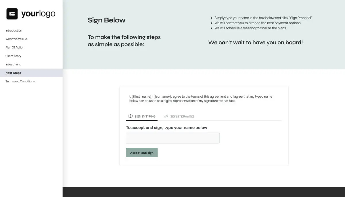Corporate Wellness Proposal Template - Next steps with digital signing