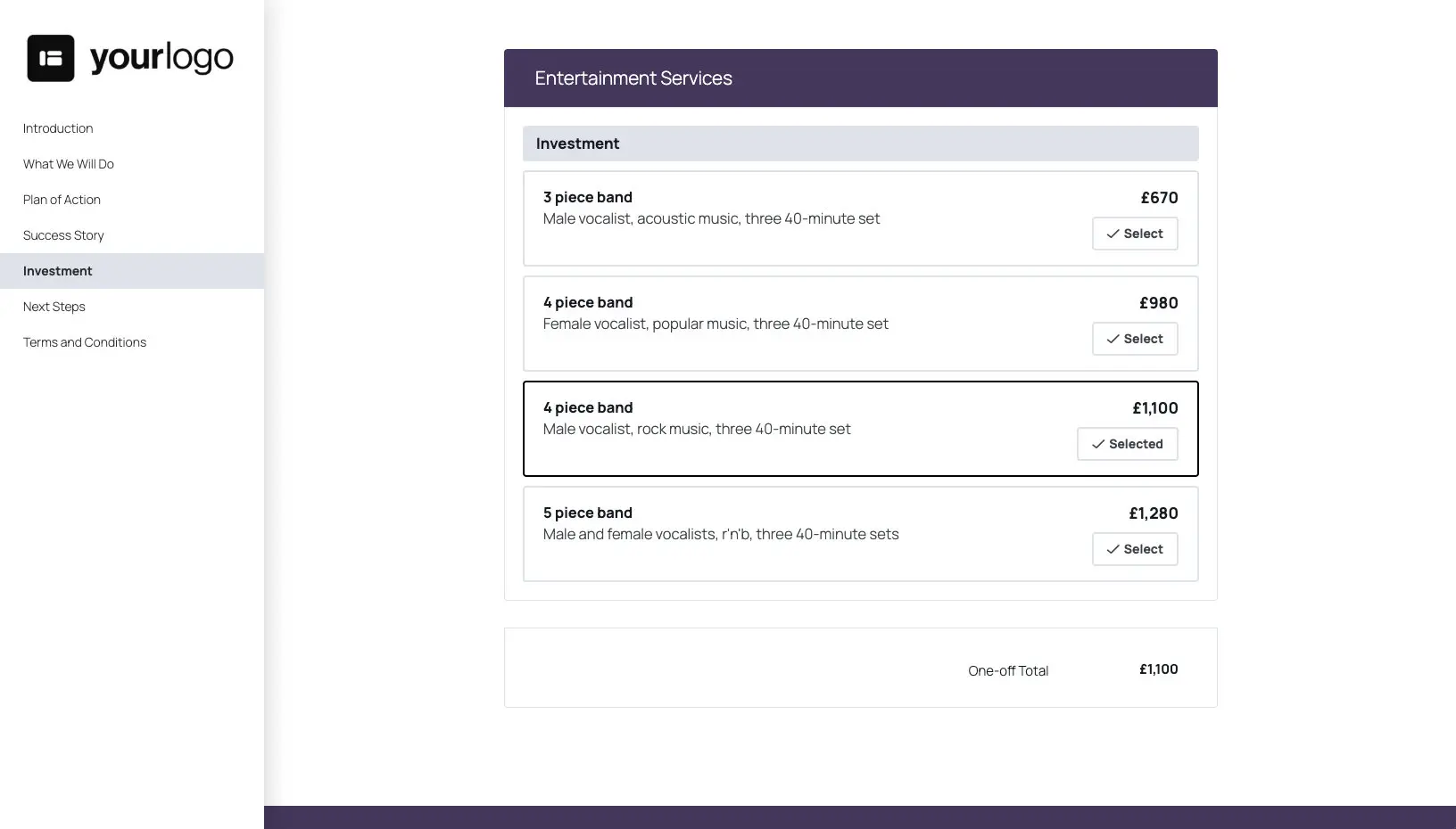 Entertainment Proposal Template - Pricing