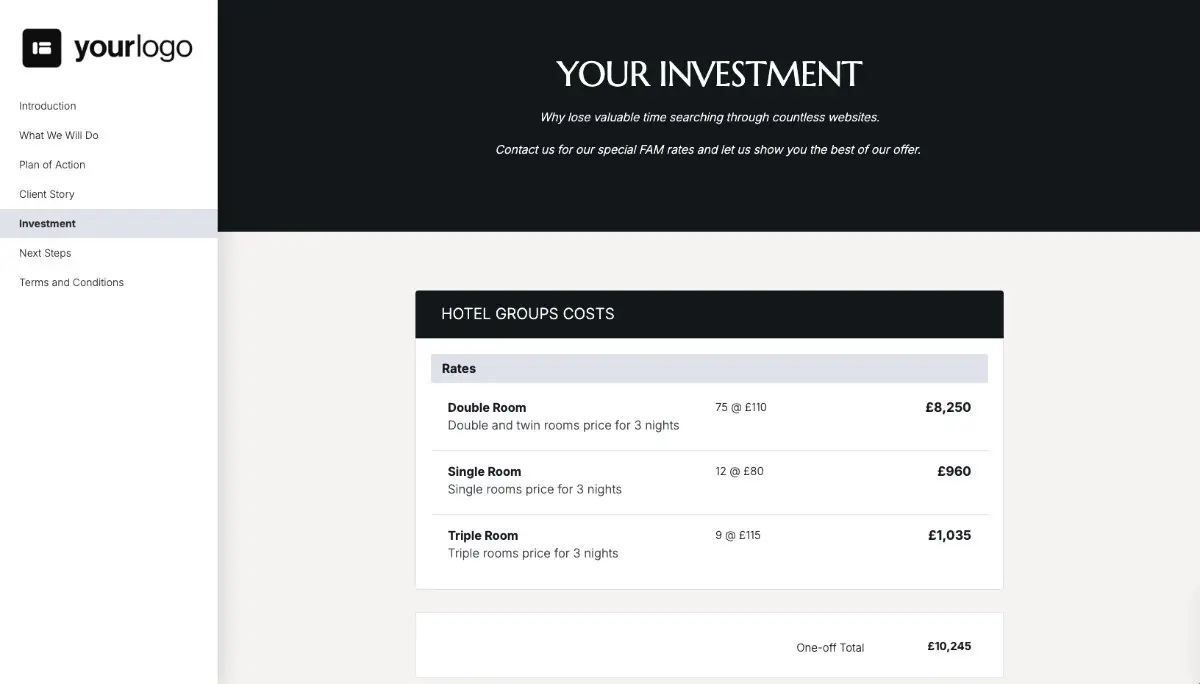 Hotel Groups Proposal Template - Pricing