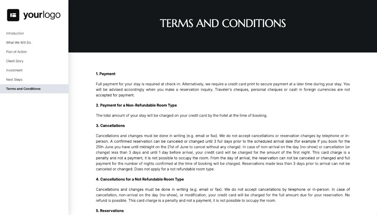 Hotel Groups Proposal Template - Pre-written contract