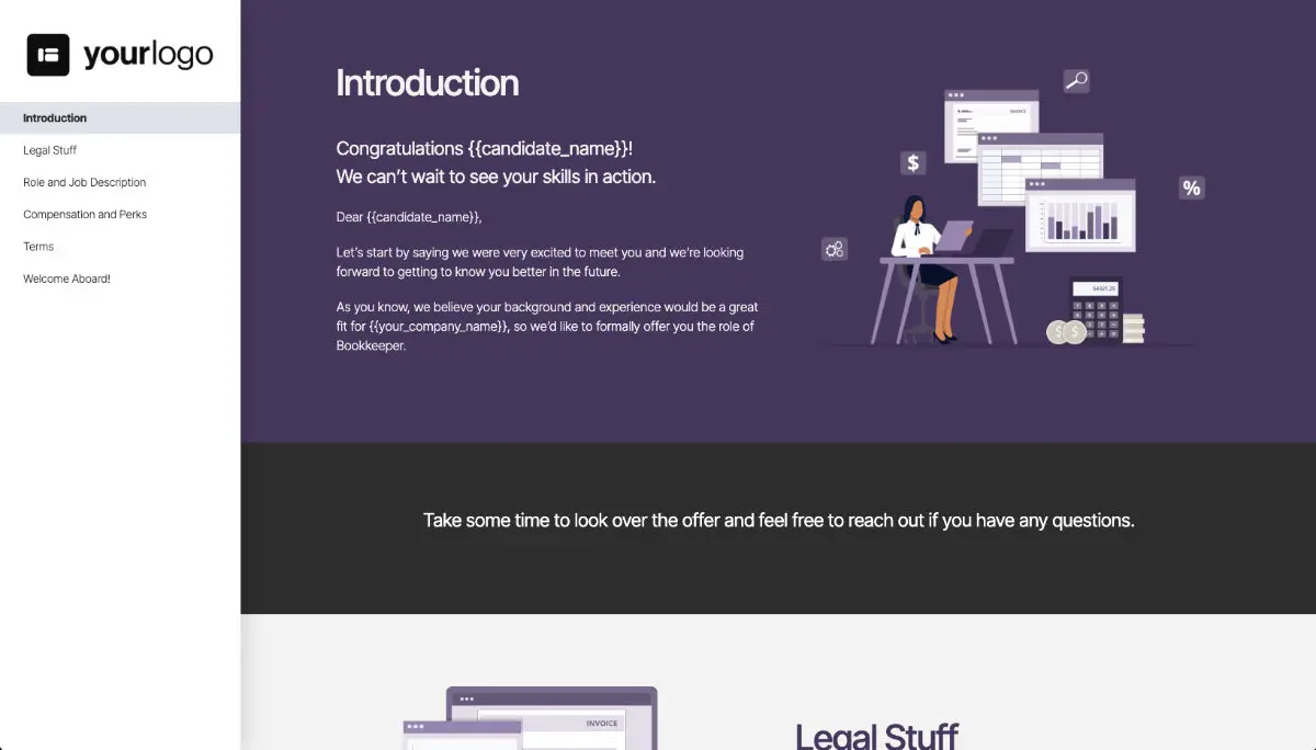 Bookkeeper Job Offer Template - Pre-Written Introduction Section