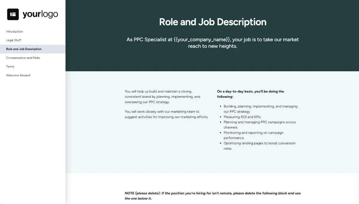 PPC Specialist Job Offer Template - Pre-Written Role and Job Description