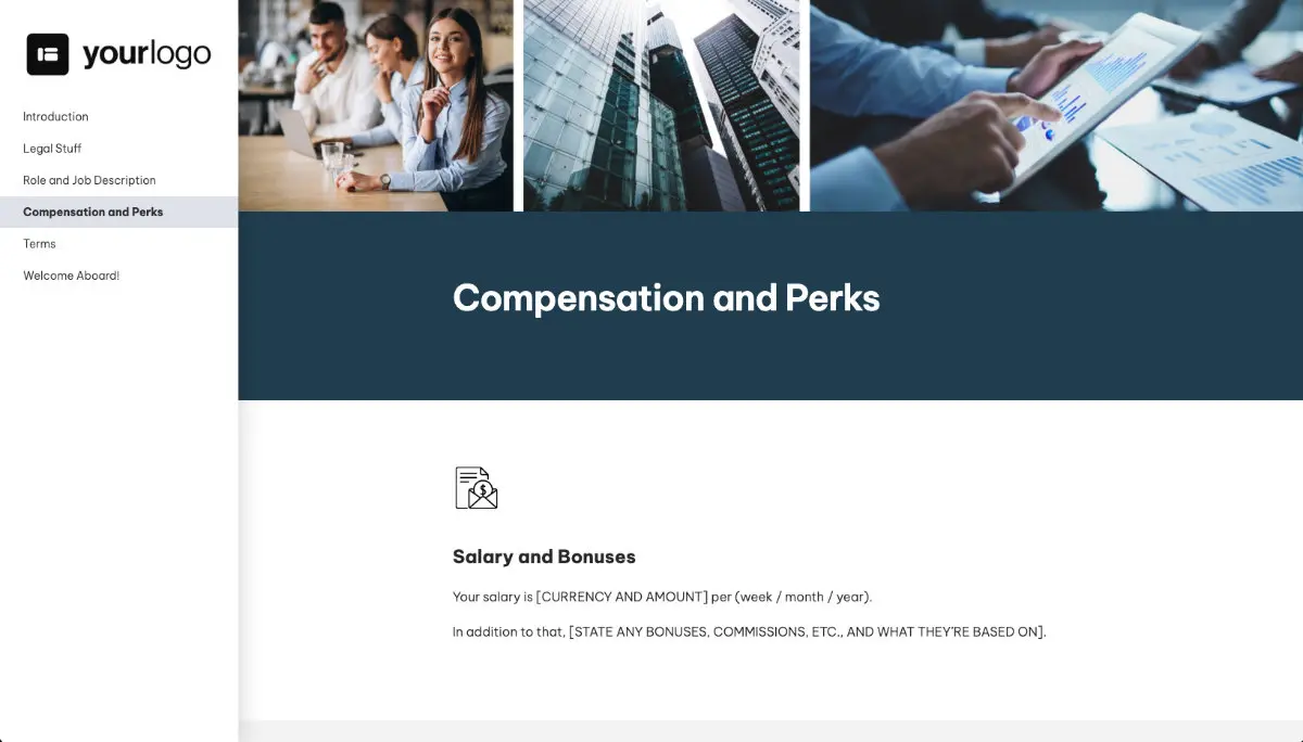Business Development Representative Job Offer Template - Compensation and Perks