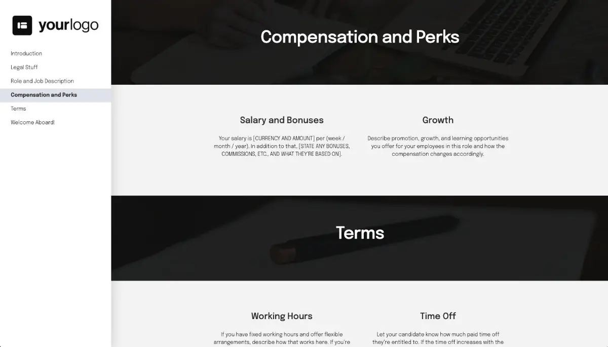 Content Writer Job Offer Template - Compensation