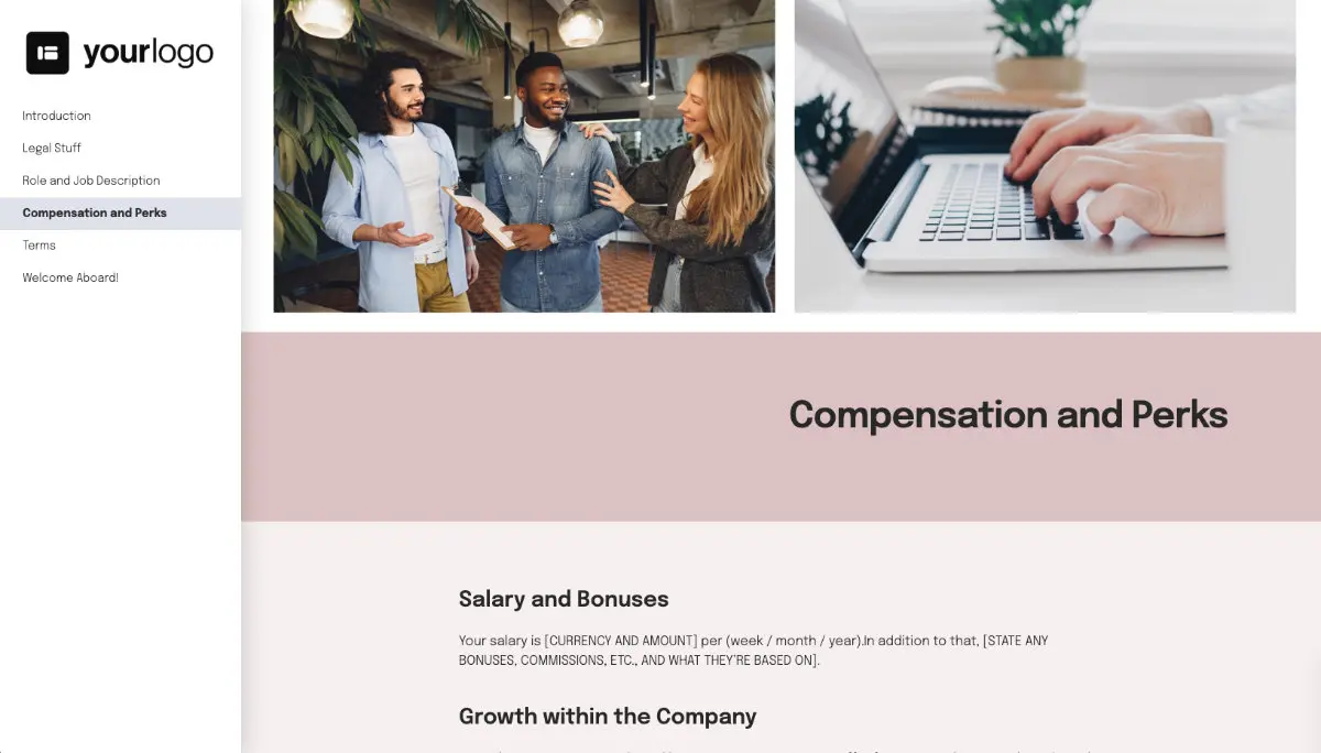 Marketing Manager Job Offer Template - Compensation and Perks