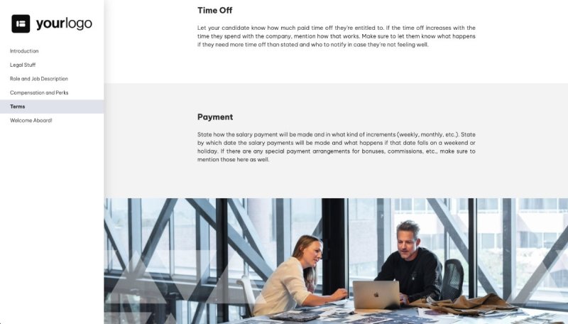 Account Executive Job Offer Template - Working Hours and Time Off