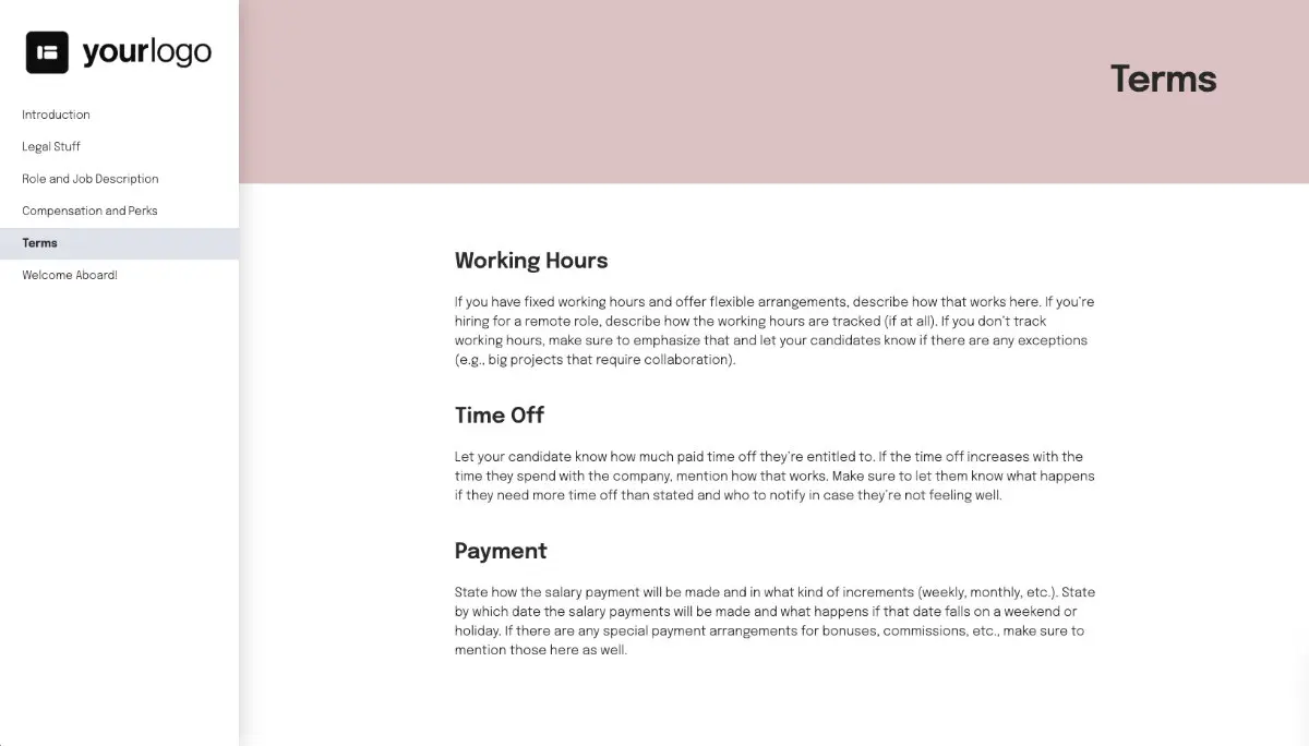 Marketing Manager Job Offer Template - Company Policies