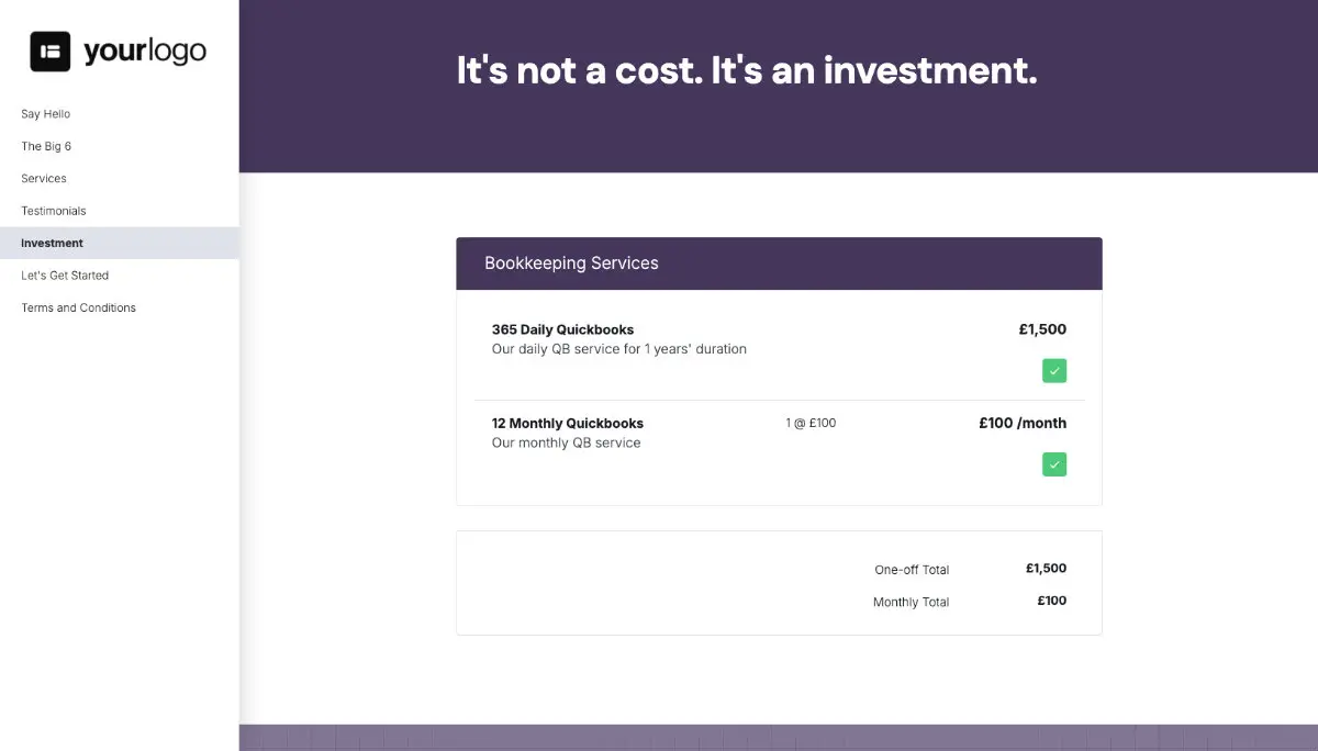 Bookkeeping Proposal Template - Pricing
