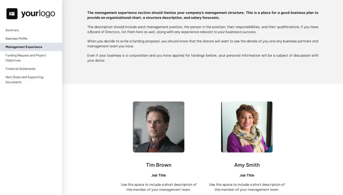 Funding Proposal Template - Management experience