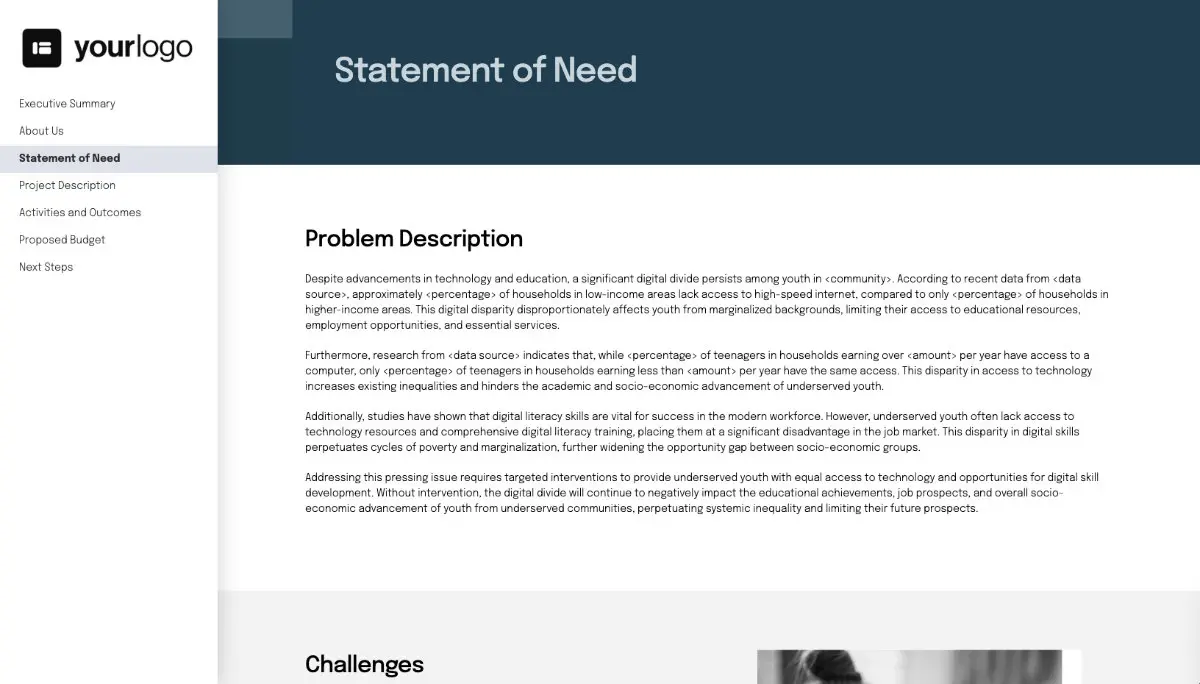 Grant Proposal Template - Statement of need
