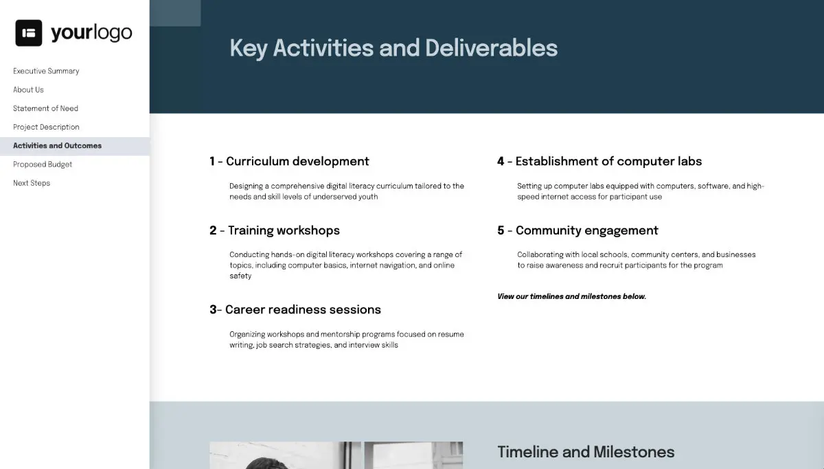 Grant Proposal Template - Activities and outcomes