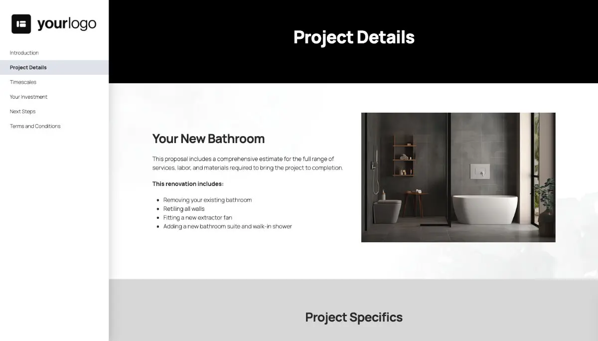 Bathroom Remodel Proposal Template - Pre-written services section
