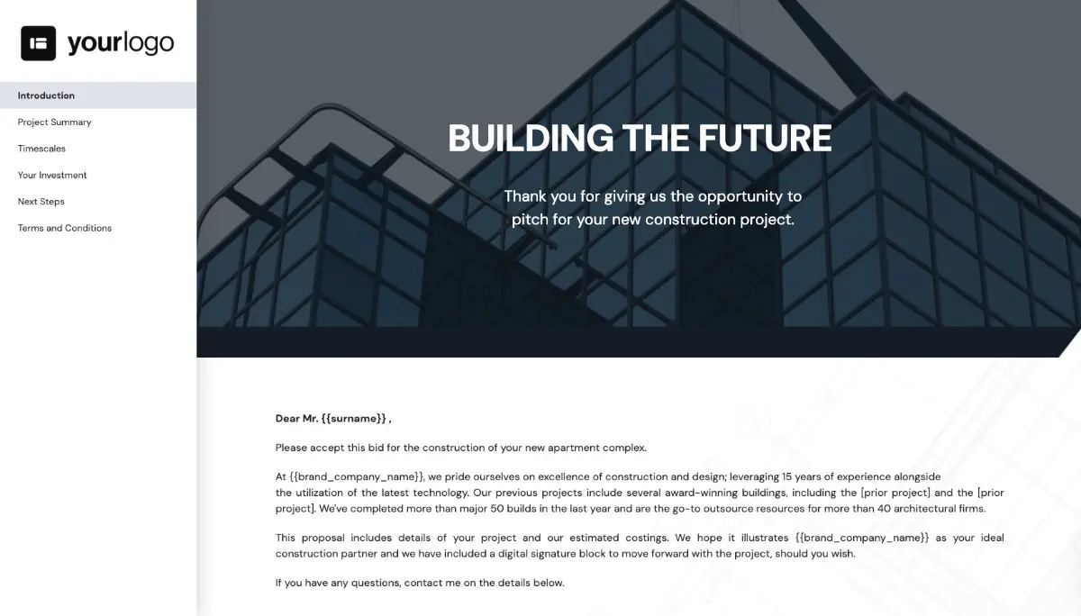 Construction Work Proposal Template - Pre-written services section