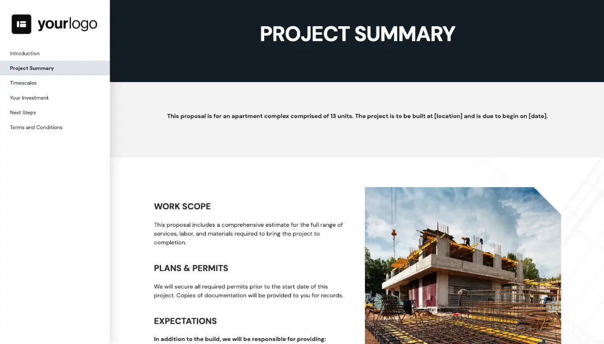 Construction Work Proposal Template - Case study example