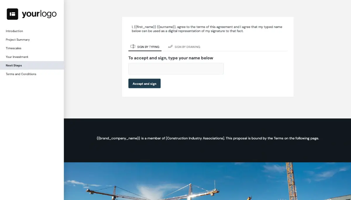 Construction Work Proposal Template - Next steps with digital signing