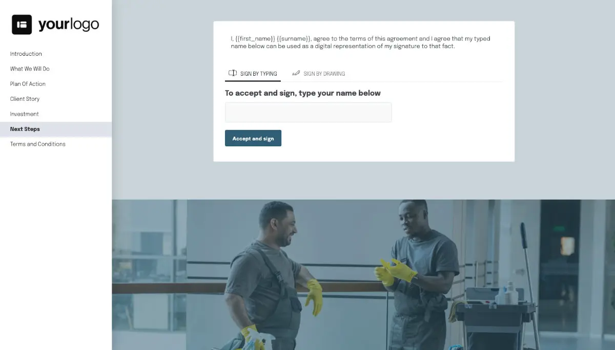 Janitorial Proposal Template - Next steps with digital signing