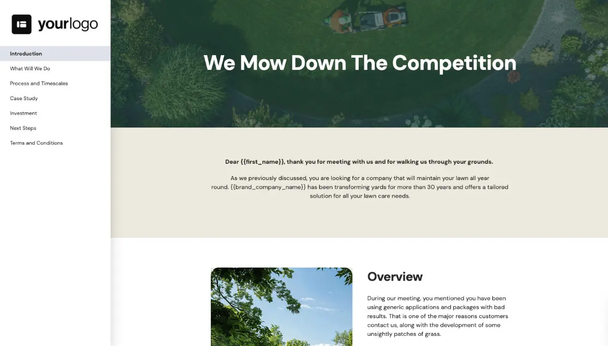 Lawn Maintenance Proposal Template - Pre-written introduction section