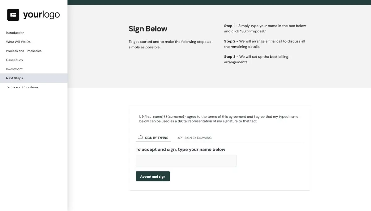 Lawn Maintenance Proposal Template - Next steps with digital signing