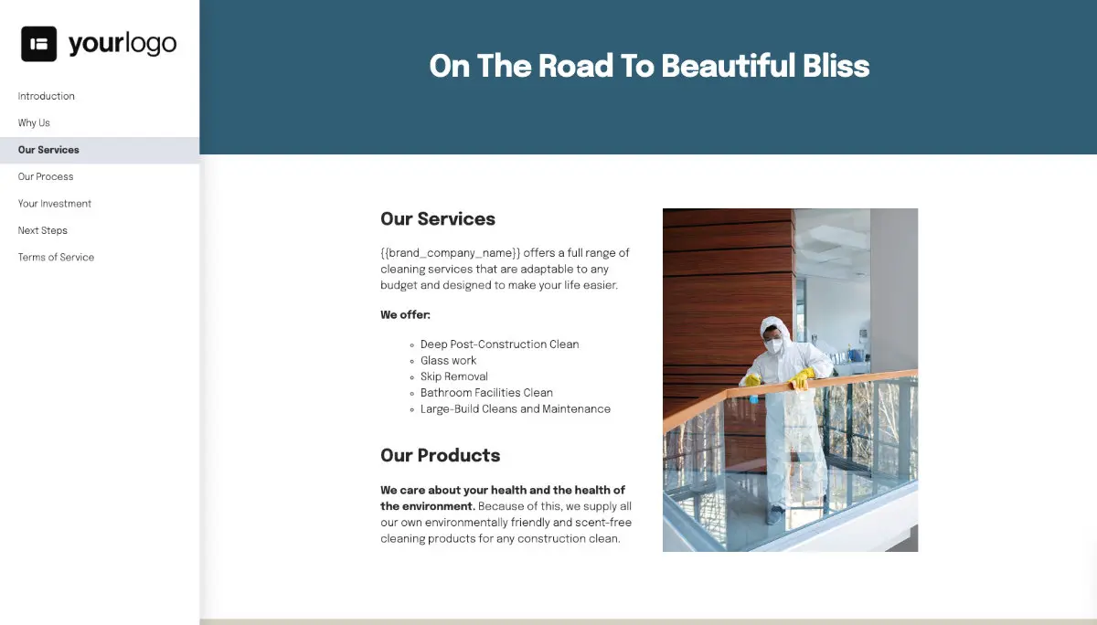 Post Construction Cleaning Proposal Template - Pre-written services section