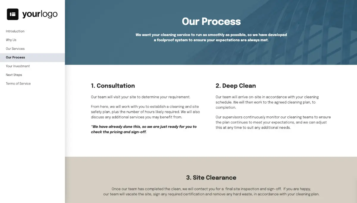 Post Construction Cleaning Proposal Template - Process and timescales