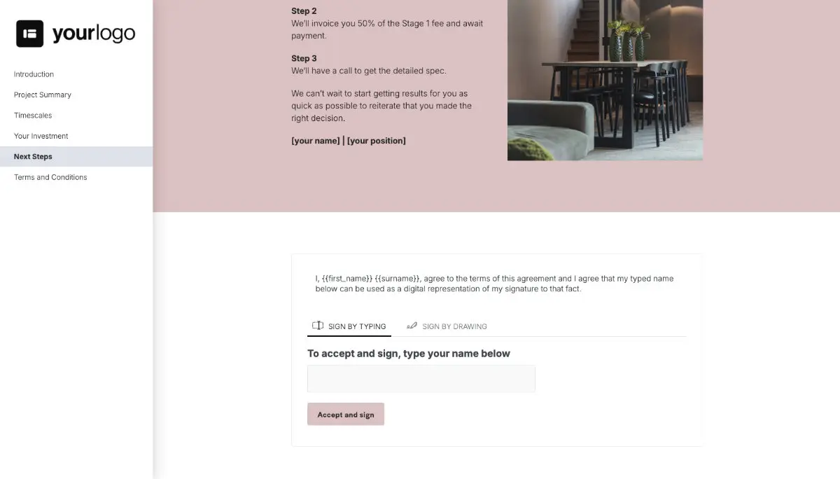 Remodeling Proposal Template - Next steps with digital signing