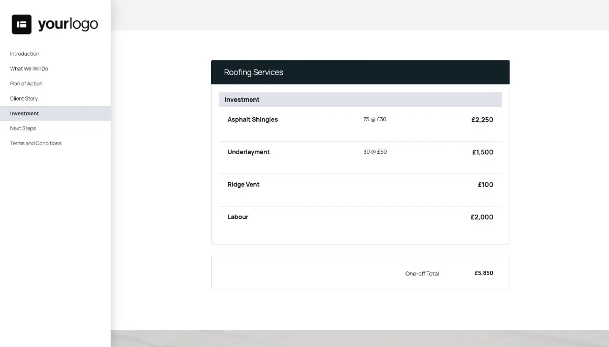 Roofing Proposal Template - Pricing