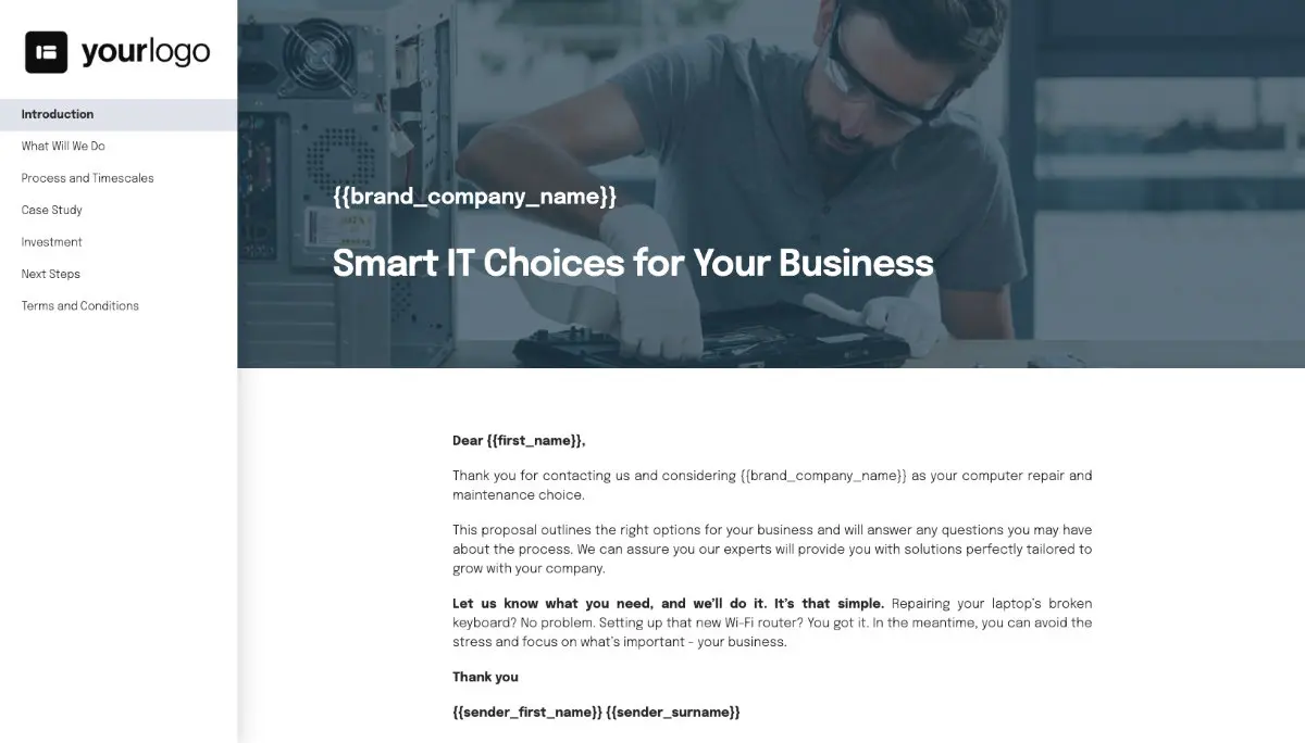Computer Repair Proposal Template - Pre-written introduction section