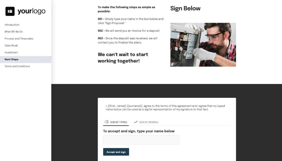 Computer Repair Proposal Template - Next steps with digital signing