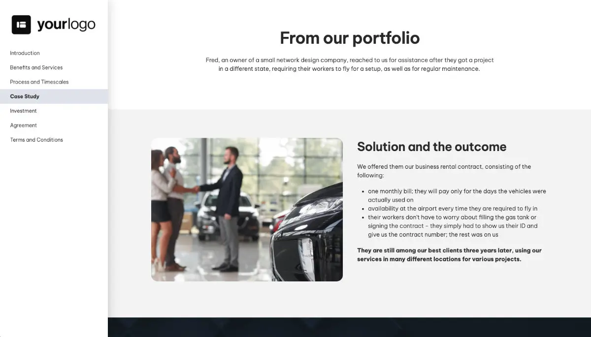 Car Rental Proposal Template - Case study example