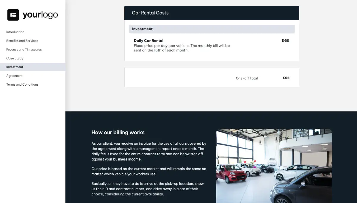 Car Rental Proposal Template - Pricing