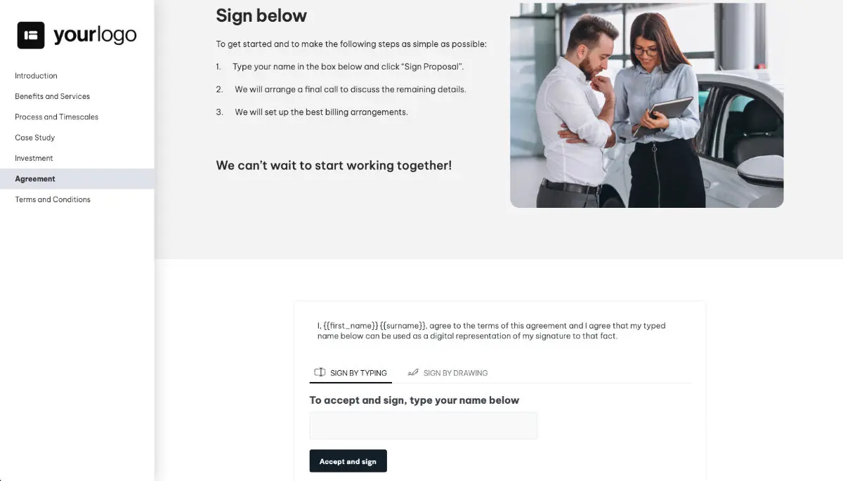 Car Rental Proposal Template - Next steps with digital signing
