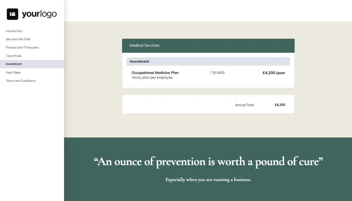 Medical Services Proposal Template - Pricing