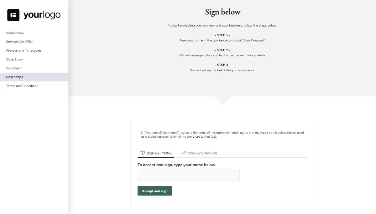 Medical Services Proposal Template - Next steps with digital signing