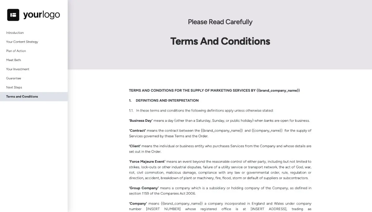 Content Marketing Proposal Template - Pre-written contract