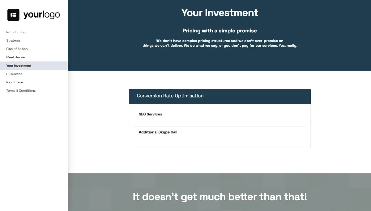 Conversion Rate Optimisation Proposal Template - Pricing
