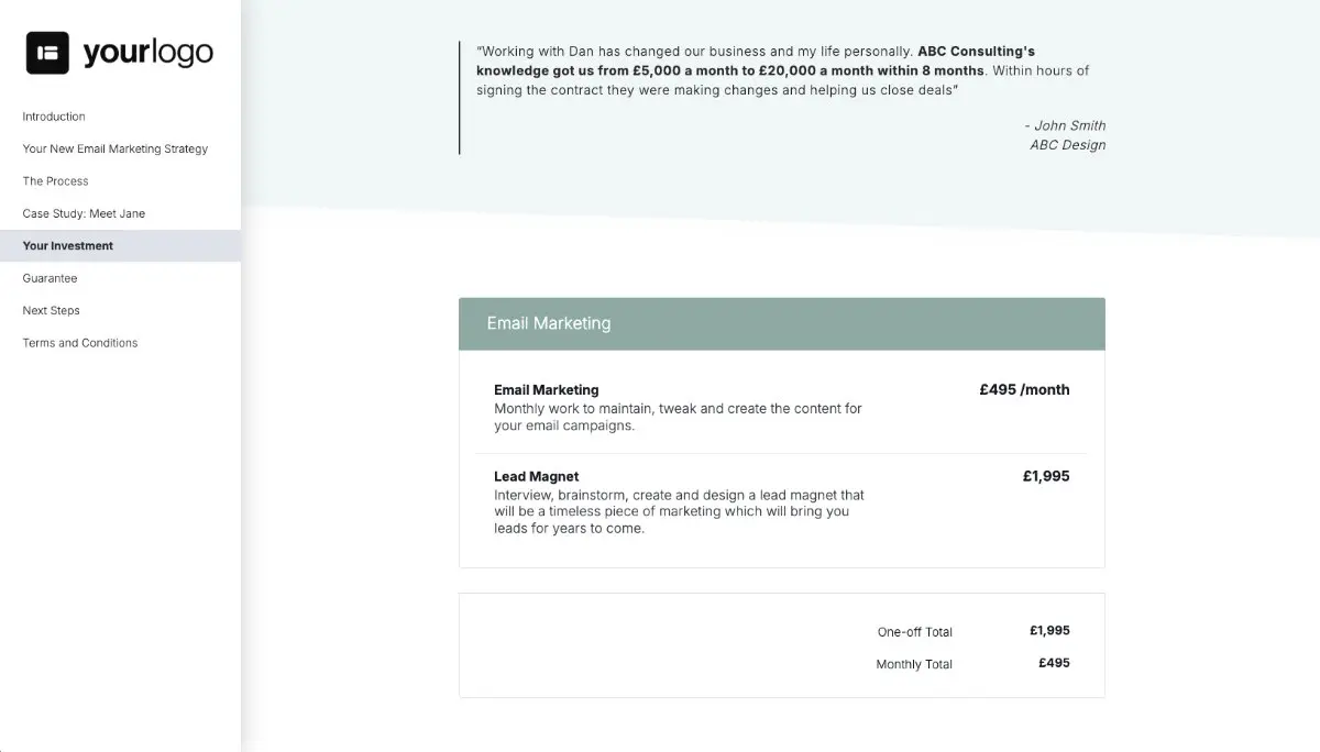 Email Marketing Proposal Template - Pricing