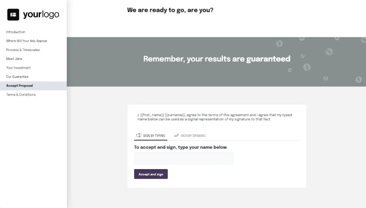 Facebook Ads Proposal Template - Next steps with digital signing