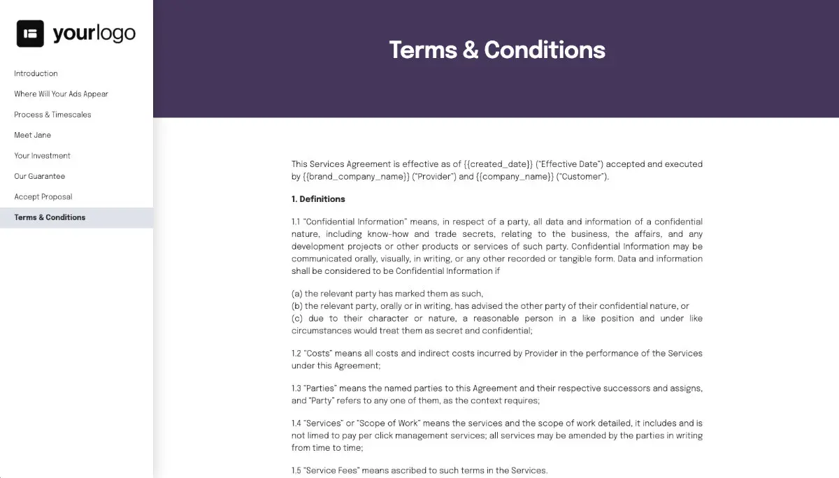 Facebook Ads Proposal Template - Pre-written contract