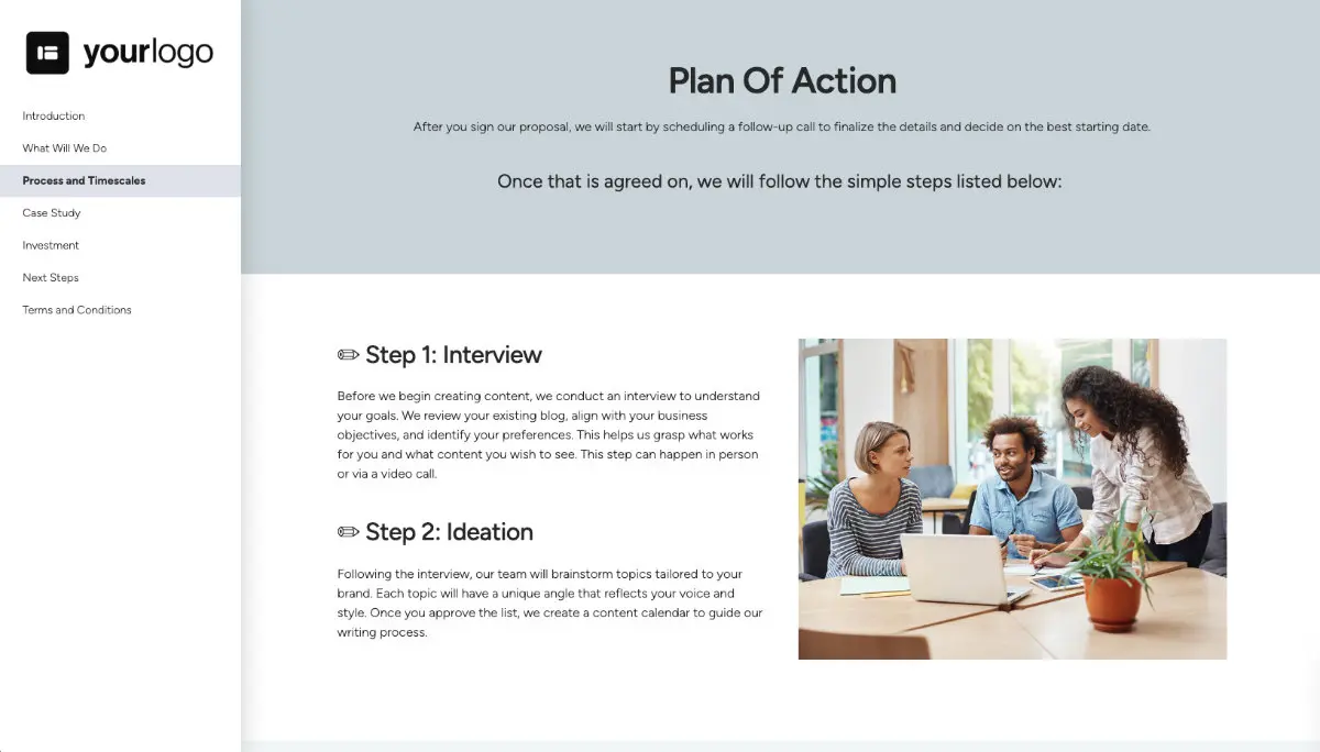 Freelance Writing Proposal Template - Processes and timelines