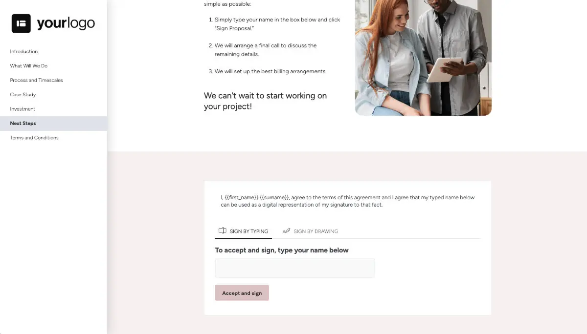 Ghostwriting Proposal Template - Next steps with digital signing