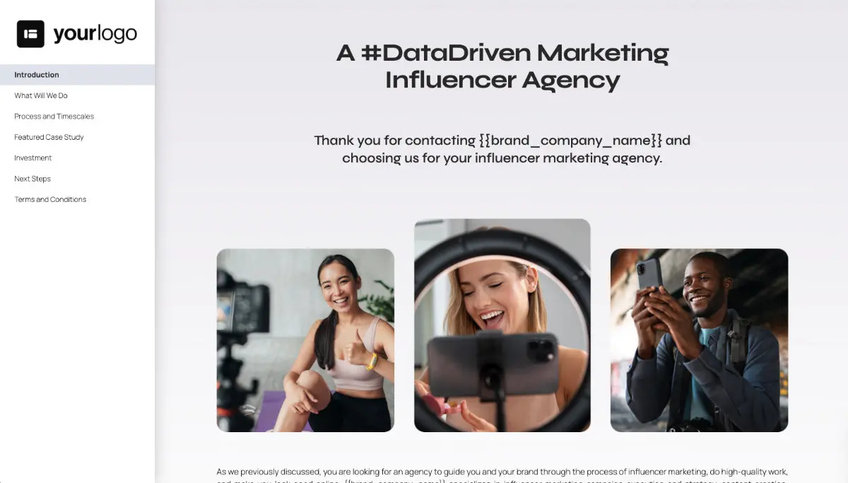 Influencer Proposal Template - Pre-written introduction section