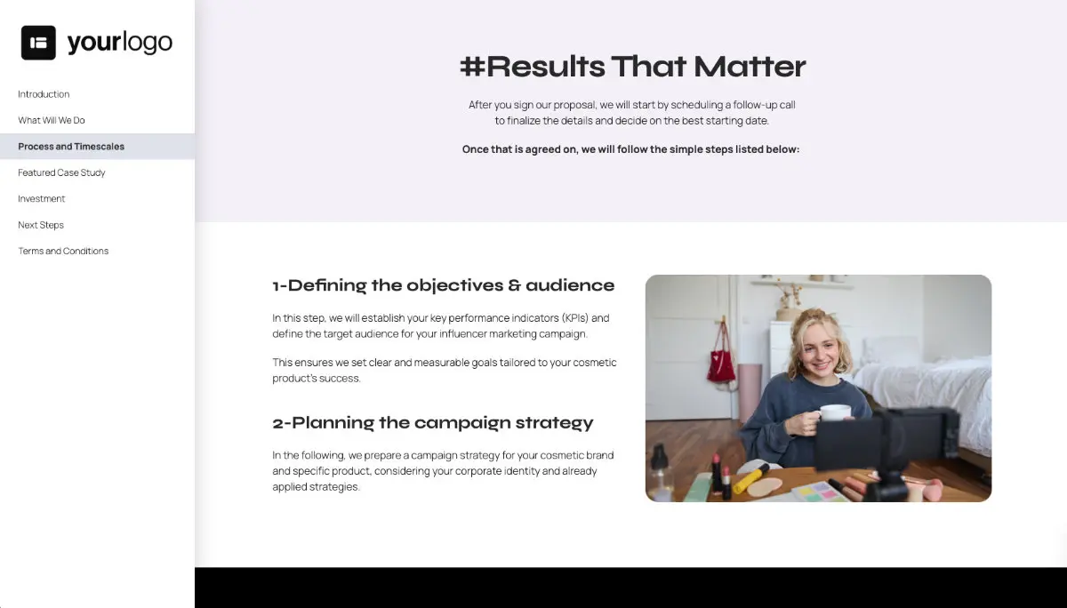 Influencer Proposal Template - Processes and timelines