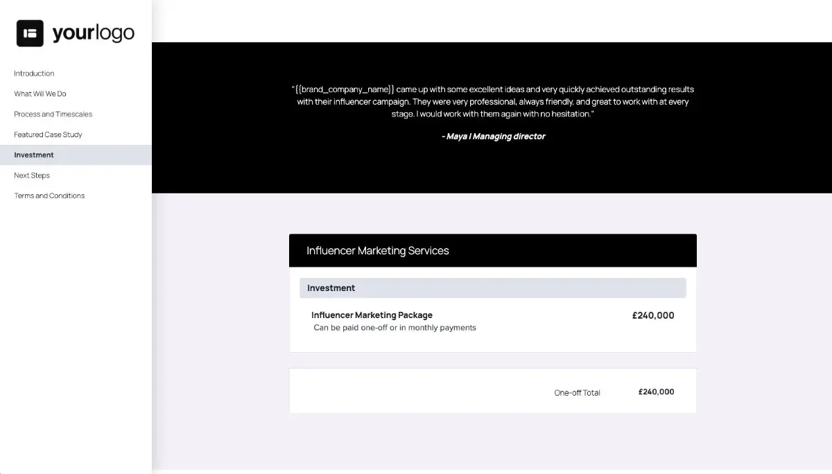 Influencer Proposal Template - Pricing