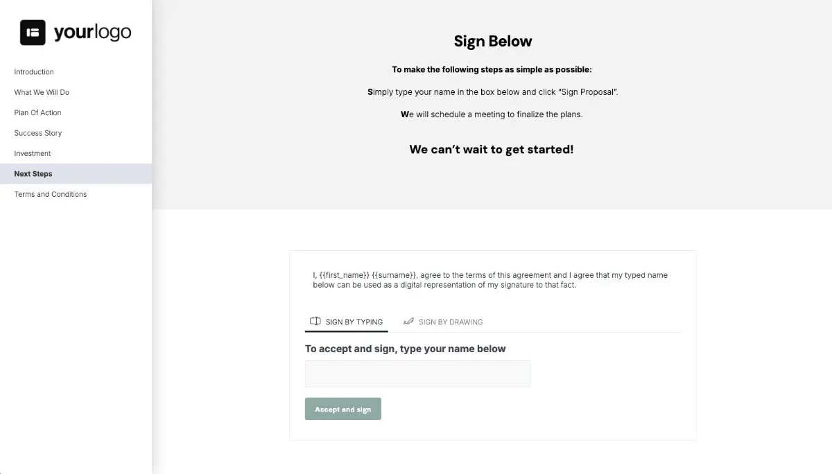 Market Research Proposal Template - Next steps with digital signing